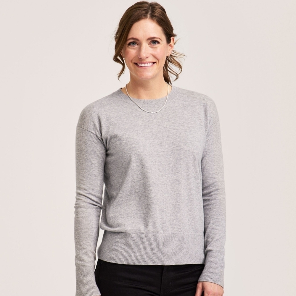 NWT WOMEN'S COTTON BLEND PALE GREY LIGHTWEIGHT PULLOVER SWEATER SIZE LARGE